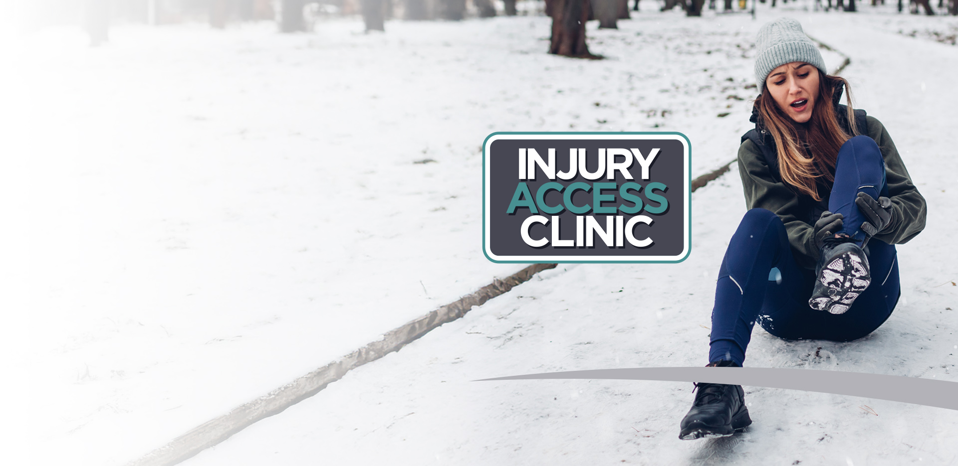 Injury Access Clinic logo - woman holding ankle on snowy sidewalk